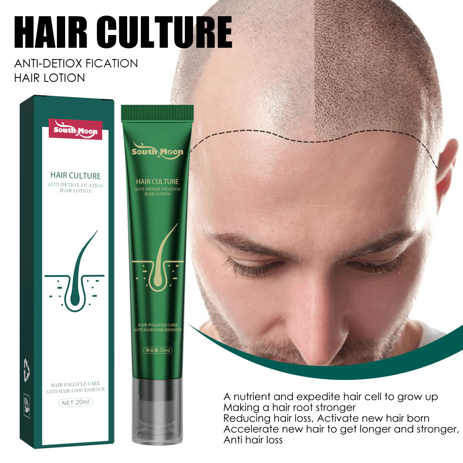 Biotin Fast Hair Growth Oil South Moon Hair Regrowth Serum Hair Thinning Treatment Hair Growth Liquid Anti-loss for Women Men 20ml