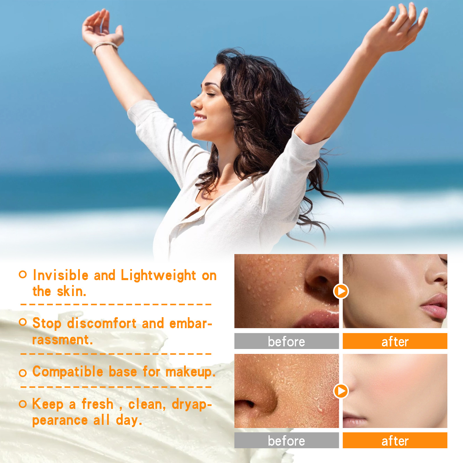 Sweat Absorbing Face Lotion Long Lasting Refreshing Oil Control Antiperspirant Anti Sweating Cream Makeup Base for Men and Women