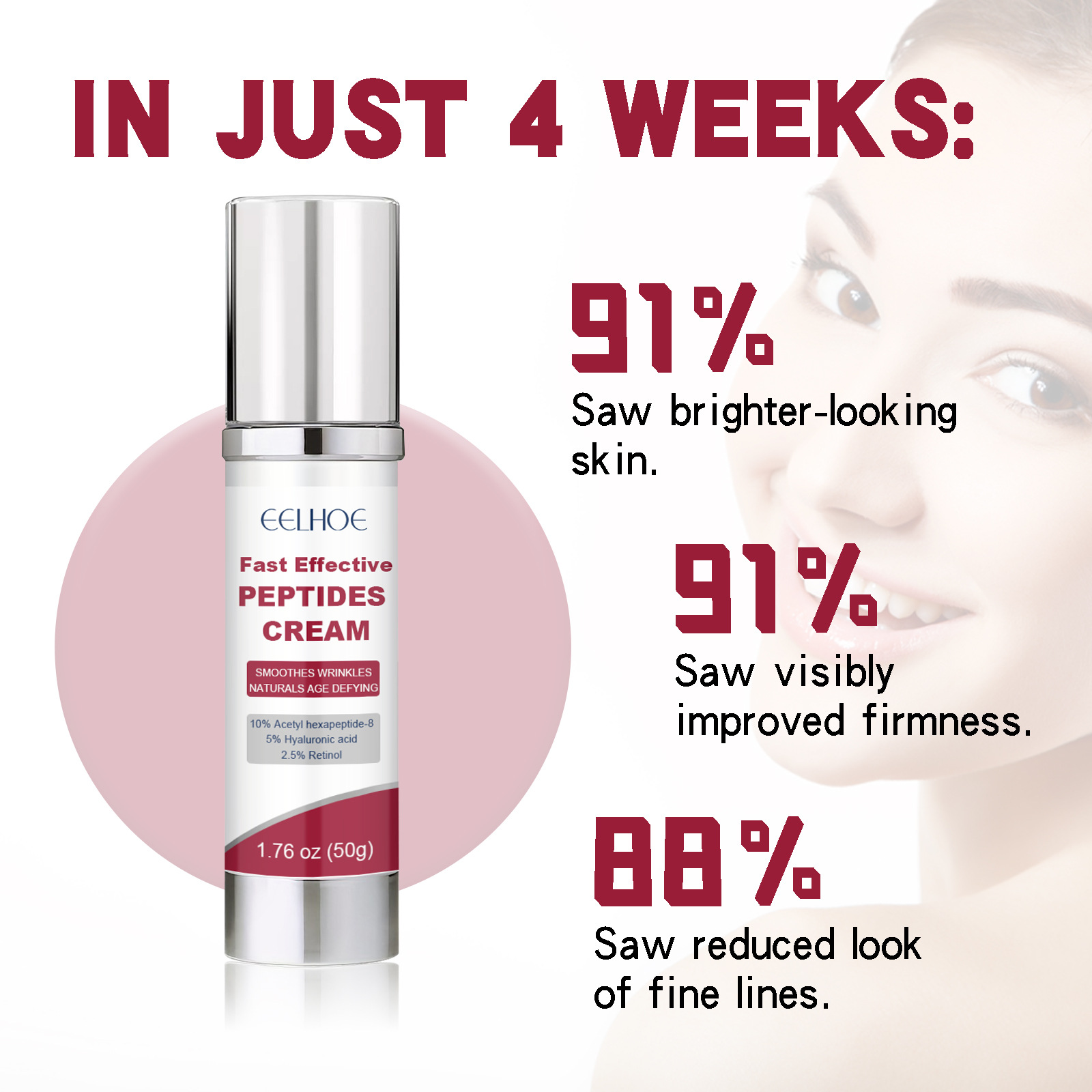 Hyaluronic Acid Face Cream Peptides Face Cream Reduce Fine Lines Lift Firm Smooth Anti Wrinkle Brighten Moisture Anti Aging Lightening Fast Effective