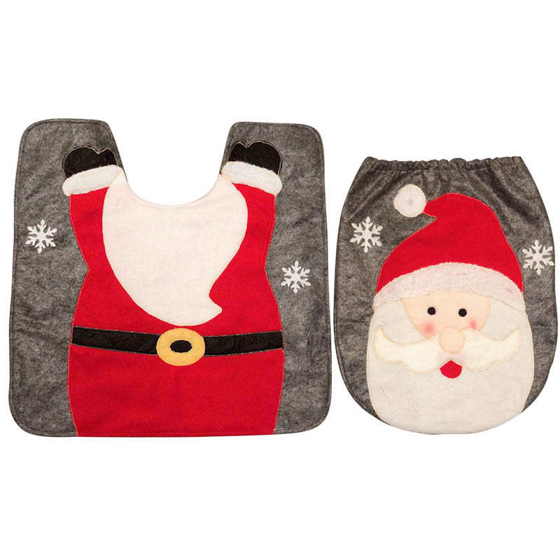 (Santa Claus) 2 Pcs Christmas Toilet Cover Decorations Set Christmas Snowman Reindeer Santa Toilet Seat Cover Set and Rug Red Christmas Bathroom Decorations Xmas Home Indoor
