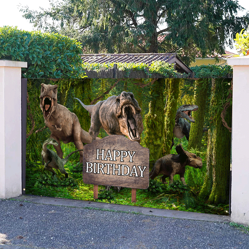 Dinosaur Theme Backdrop Banner Happy Birthday Photo Background Tropical Jungle Birthday Party Backdrop Decor for Kid Dinosaur Theme Birthday Party