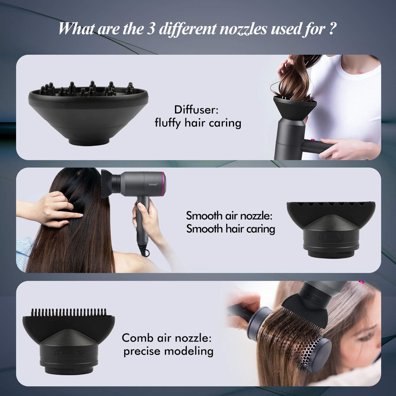 Hair Dryer 2000W Professional Ionic Hairdryer with 2 Speed 3 Heat Setting Cool Shot Button 1 Diffuser and 2 Concentrator for Women Man