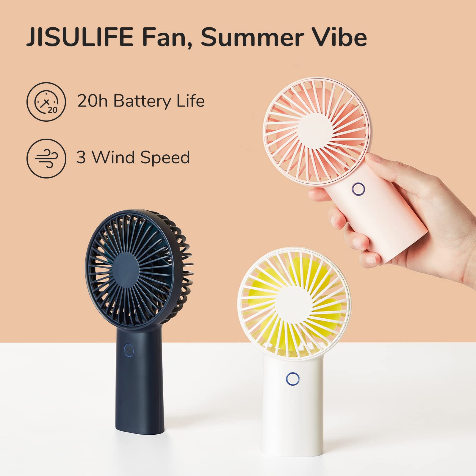 Mini Hand Fan USB Rechargeable with 3 Speeds for Travel Commute Picnic Office Blue