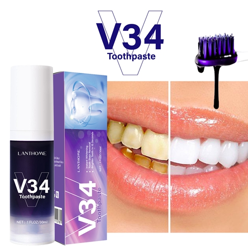 V34 Smile Tooth Whitening Toothpaste Plaque Removal Purple Corrector Tooth Whitening Toothpaste Enamel Care Easily Reduce Yellowing Oral Clean Care