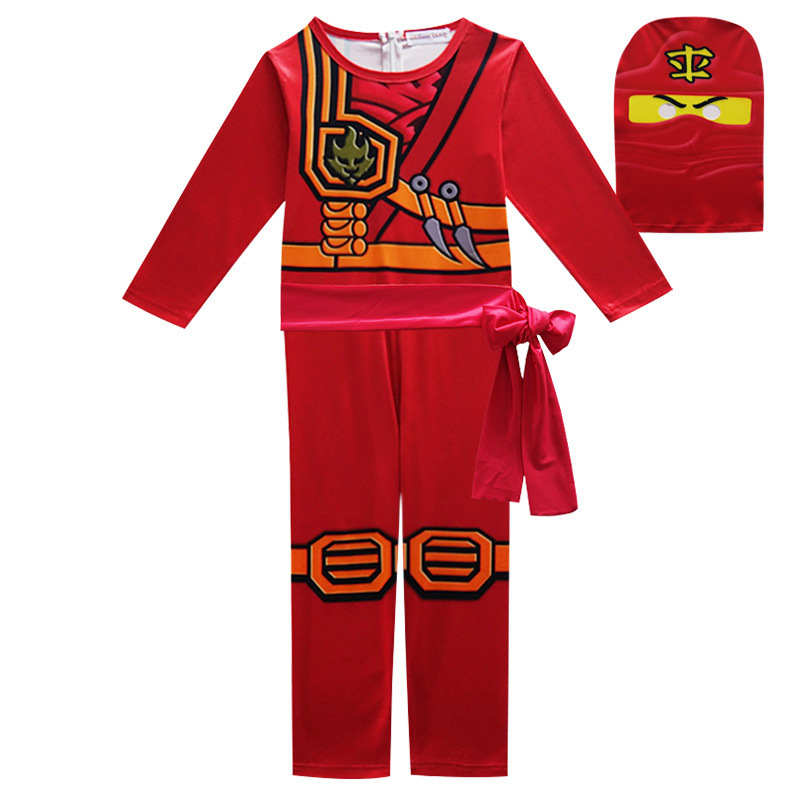 (Red 110) Kids Ninja Cosplay Costume Jumpsuit Set Halloween and Christmas Party Costume Street Costume Ninja Role Playing Costume for Boy and Girl