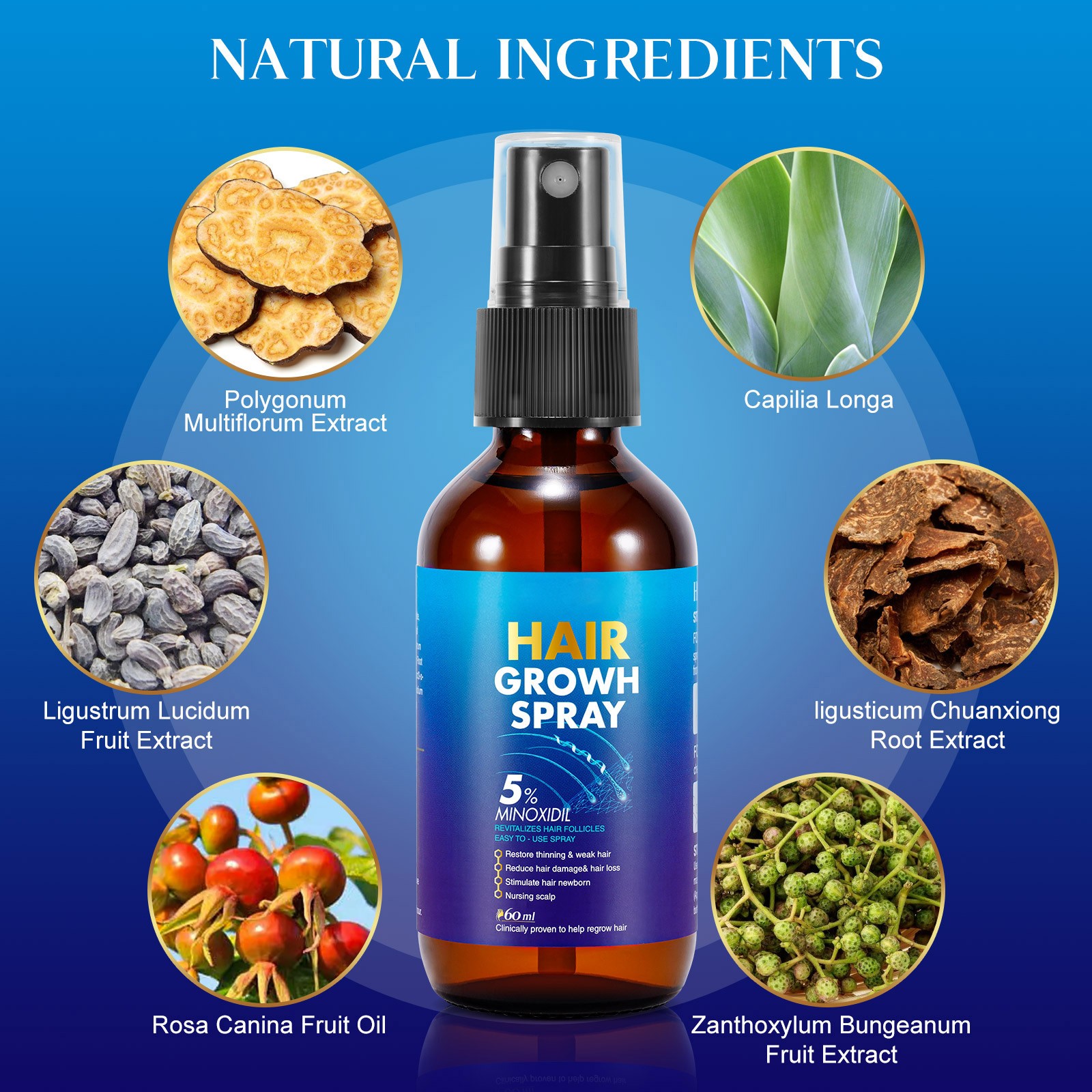 Hair Growth Spray Hair Serum For Men And Women Hair Oil Makes Hair Smoother Thicker Healthier Repair Baldness Thicken Strengthening Hair Loss Treatment 60ML