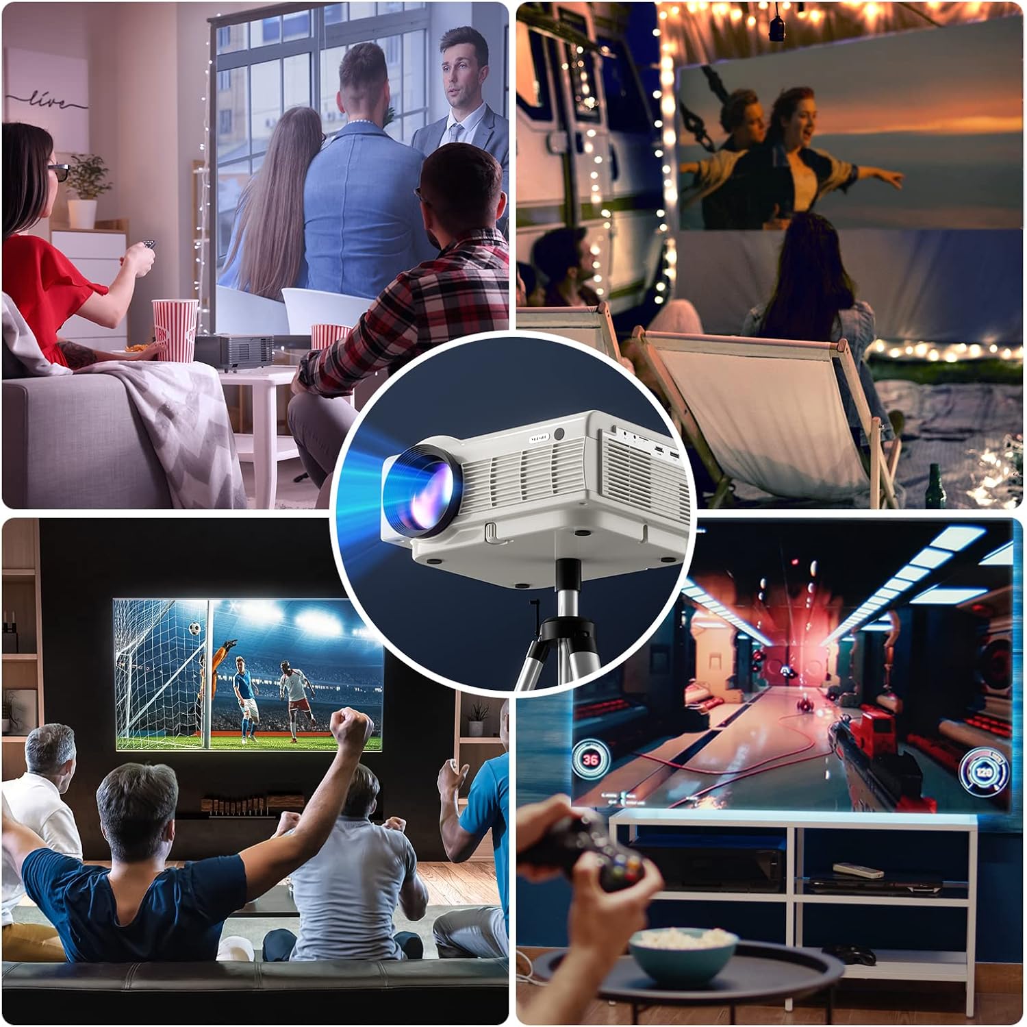 Projector Native 1080P 15000 Lumen Full HD Projector 5G WiFi and Bluetooth Mini Portable Outdoor Projector 4K Supported Movie Projector for TV Stick Smartphone Tablet Laptop HDMI USB AV