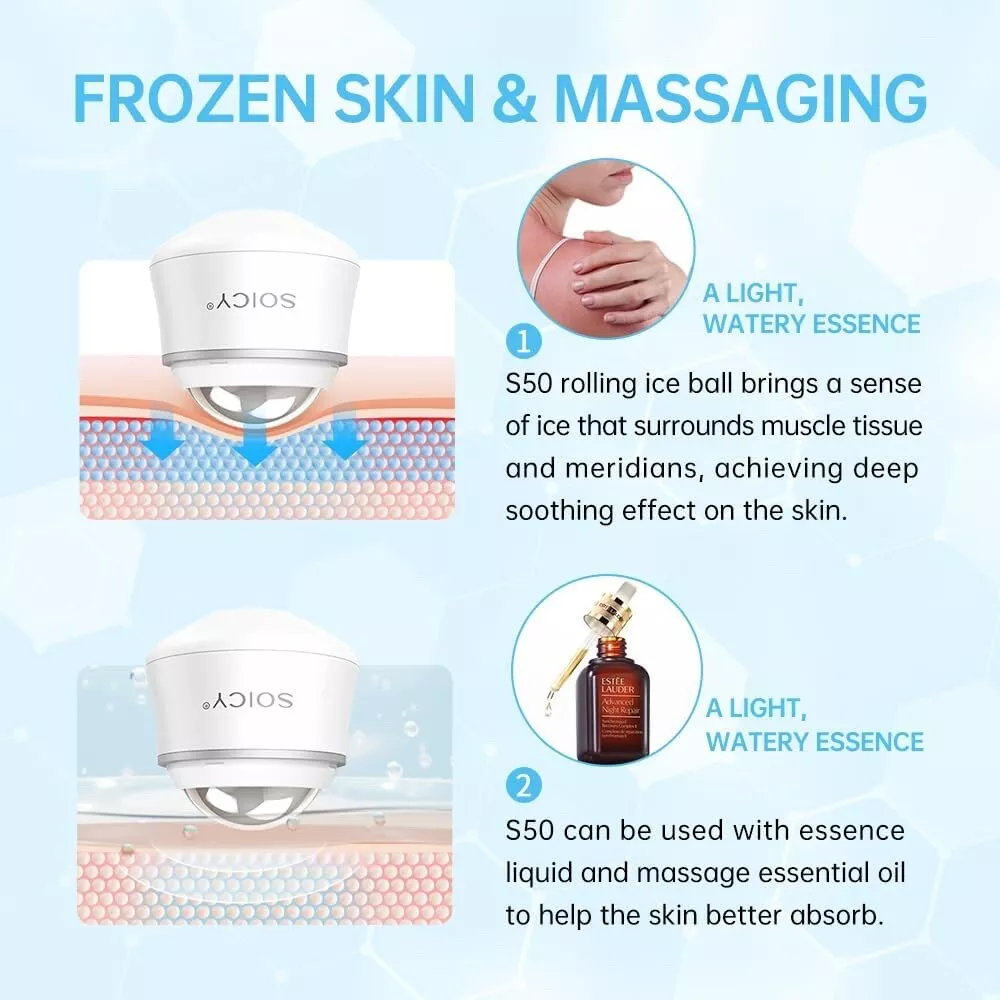 (White) Soicy S50 Ice Roller Facial Massager 360 Degree Rotate Cool Skin Lifting Eye Massage Face Lift Roller Pain Relief Skin Care Skin Rejuvenation Home Use