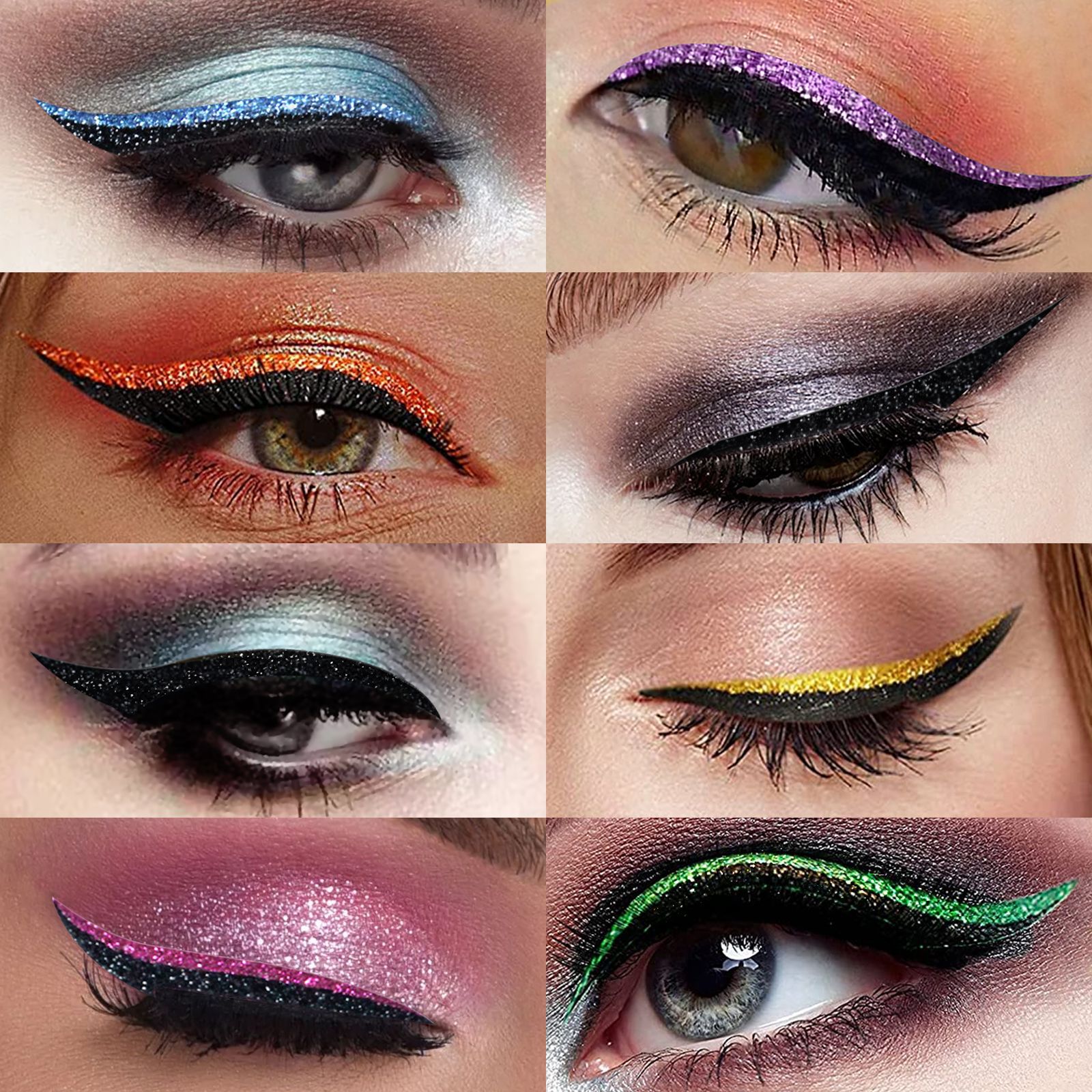 (Black A) Waterproof Double Eyelid Line Stickers Glitter Eyeliner Sticker Set Reusable Eye Makeup Fake Self Adhesive Sticker Beauty Accessories Eye Cosmetics 6 pairs