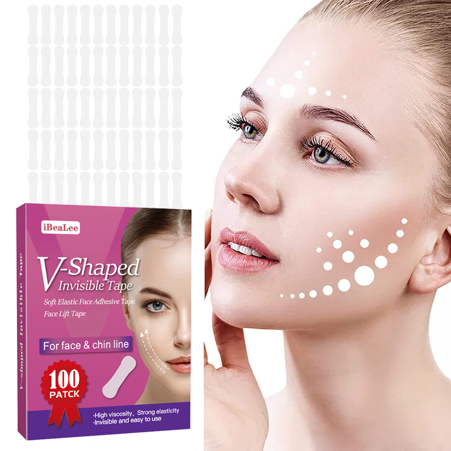 Facelift Tape for Face V-Shape Invisible Tape Facial Lift Sticker Ultra Thin Double Chin Reducer for Neck Jowls Face Sagging Face Lifting
