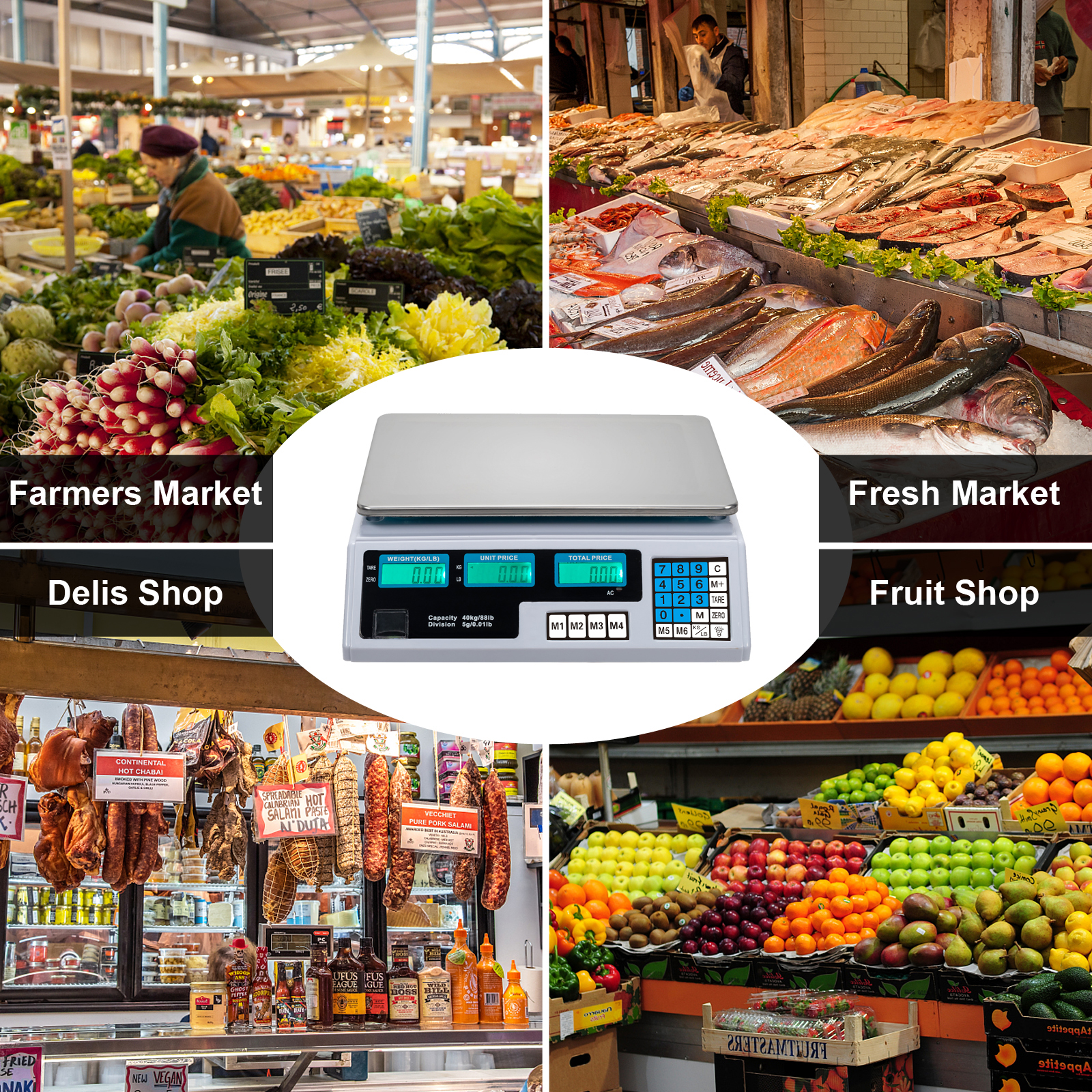 (White) ACS-30 40kg/5g Digital Price Computing Scale for Vegetable UK Plug