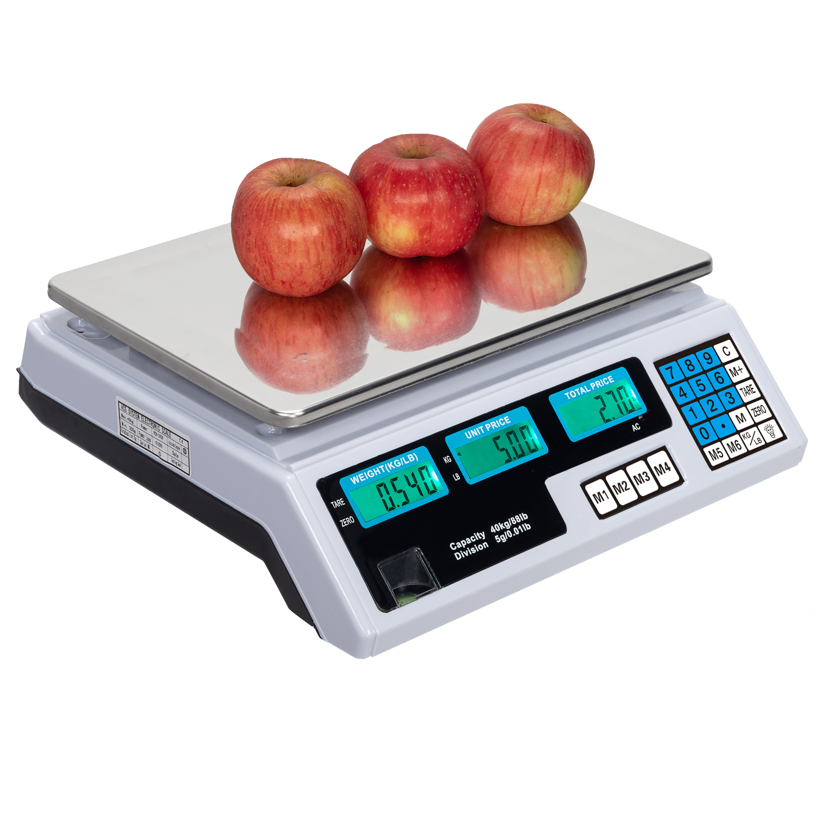 (White) ACS-30 40kg/5g Digital Price Computing Scale for Vegetable UK Plug