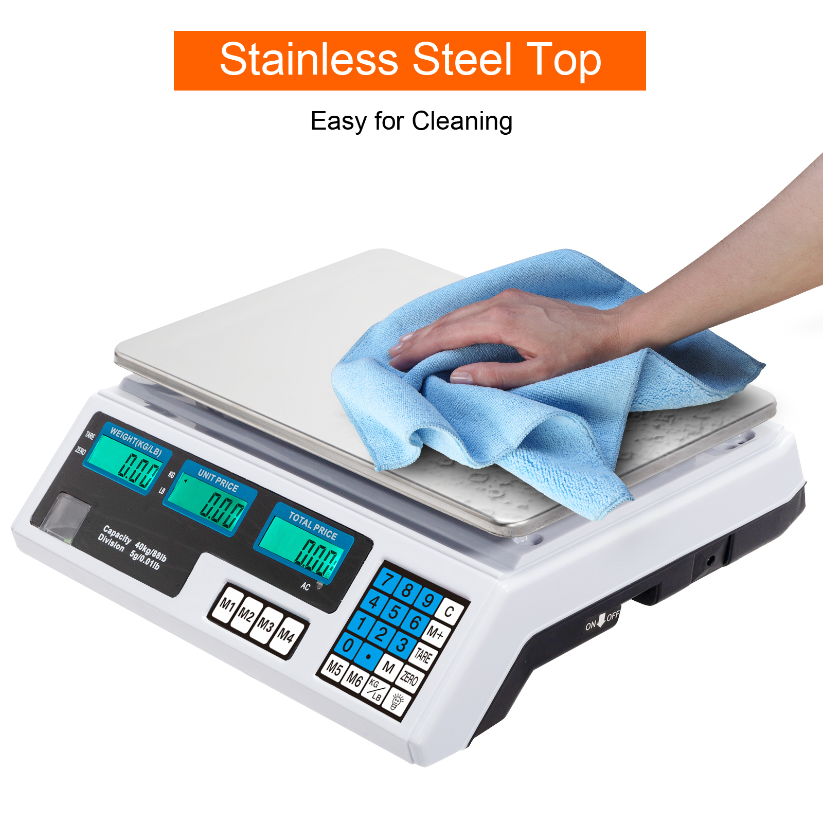 (White) ACS-30 40kg/5g Digital Price Computing Scale for Vegetable UK Plug