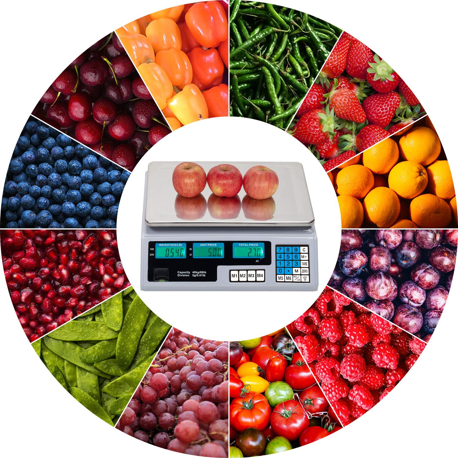 (White) ACS-30 40kg/5g Digital Price Computing Scale for Vegetable UK Plug