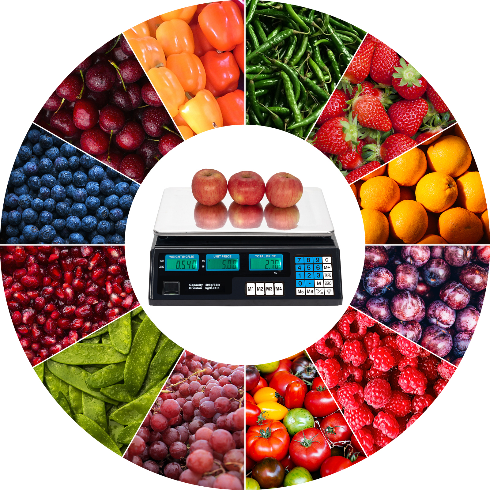 (Black) ACS-30 40kg/5g Digital Price Computing Scale for Vegetable UK Plug