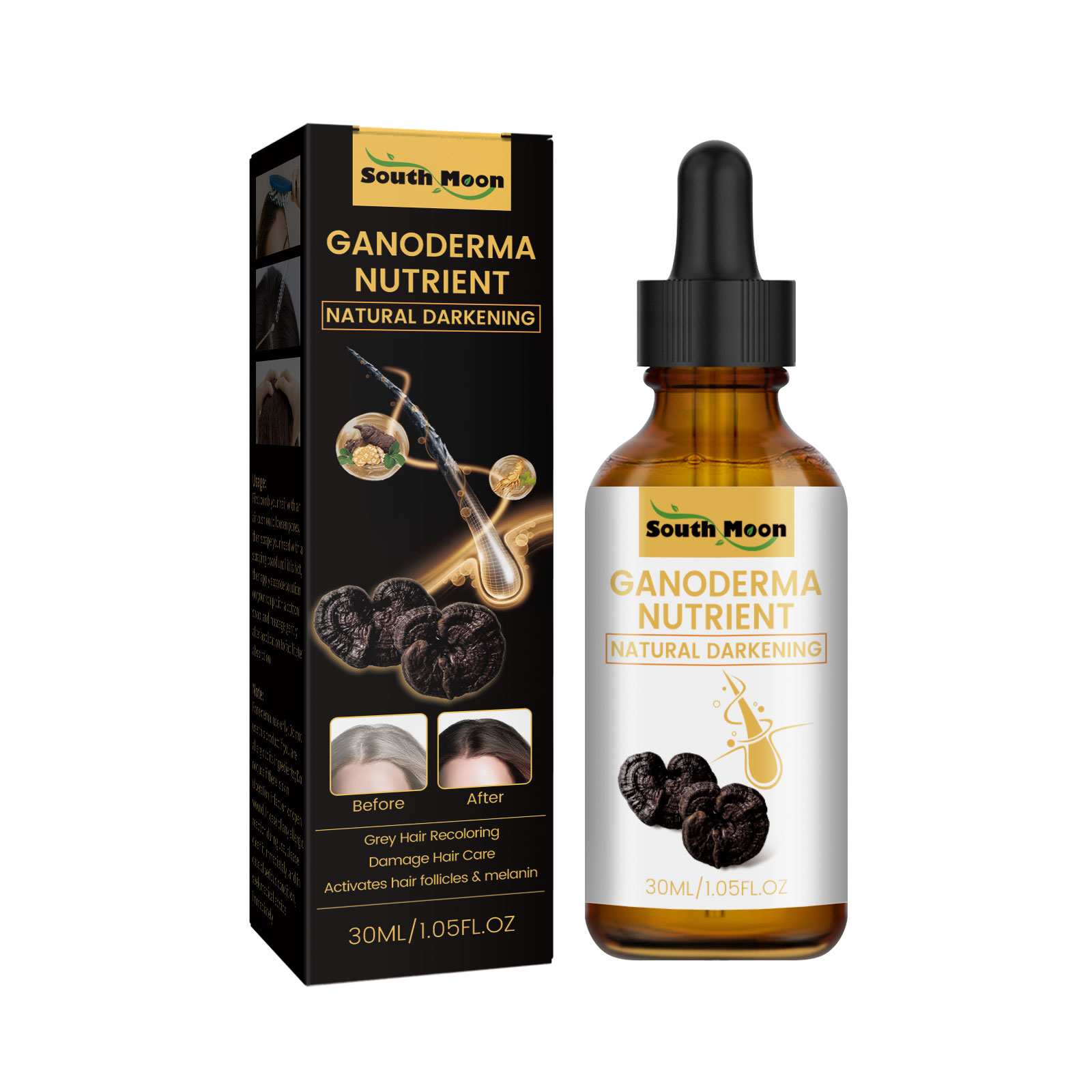 Black Ganoderma Lucidum Hair Liquid Clean Scalp Dirt Prevent Hair Loss Strengthen Hair Roots Nourish Hair Follicles Care Essence ﻿