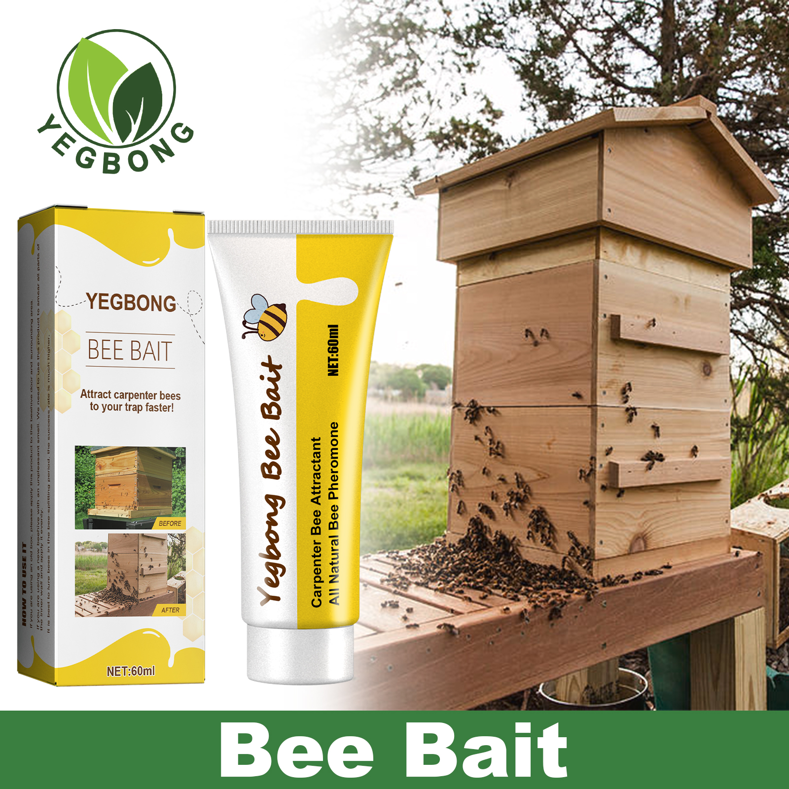 60ML Bee Bait Bee Swarm Commander Lure Bait Bee Cage Trap Kit Beekeeper Tools Beekeeping Wild Bee Hive Swarm Liquid ﻿