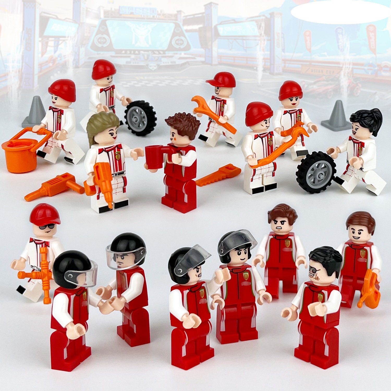 Toys Racing Driver Mini Figures Set Miniature Building Blocks for Scene Decoration Role Play Collection Series Educational Gifts for Kids