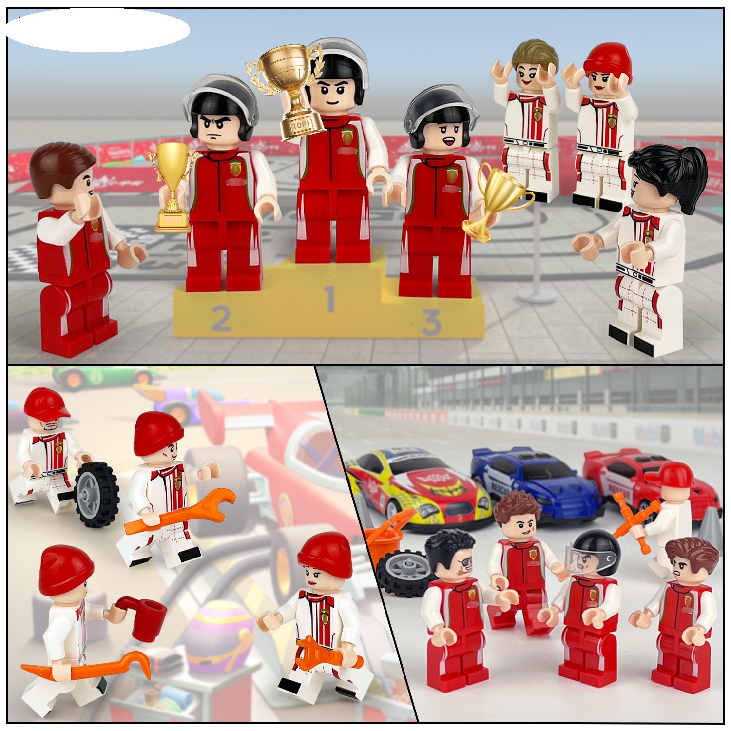 Toys Racing Driver Mini Figures Set Miniature Building Blocks for Scene Decoration Role Play Collection Series Educational Gifts for Kids