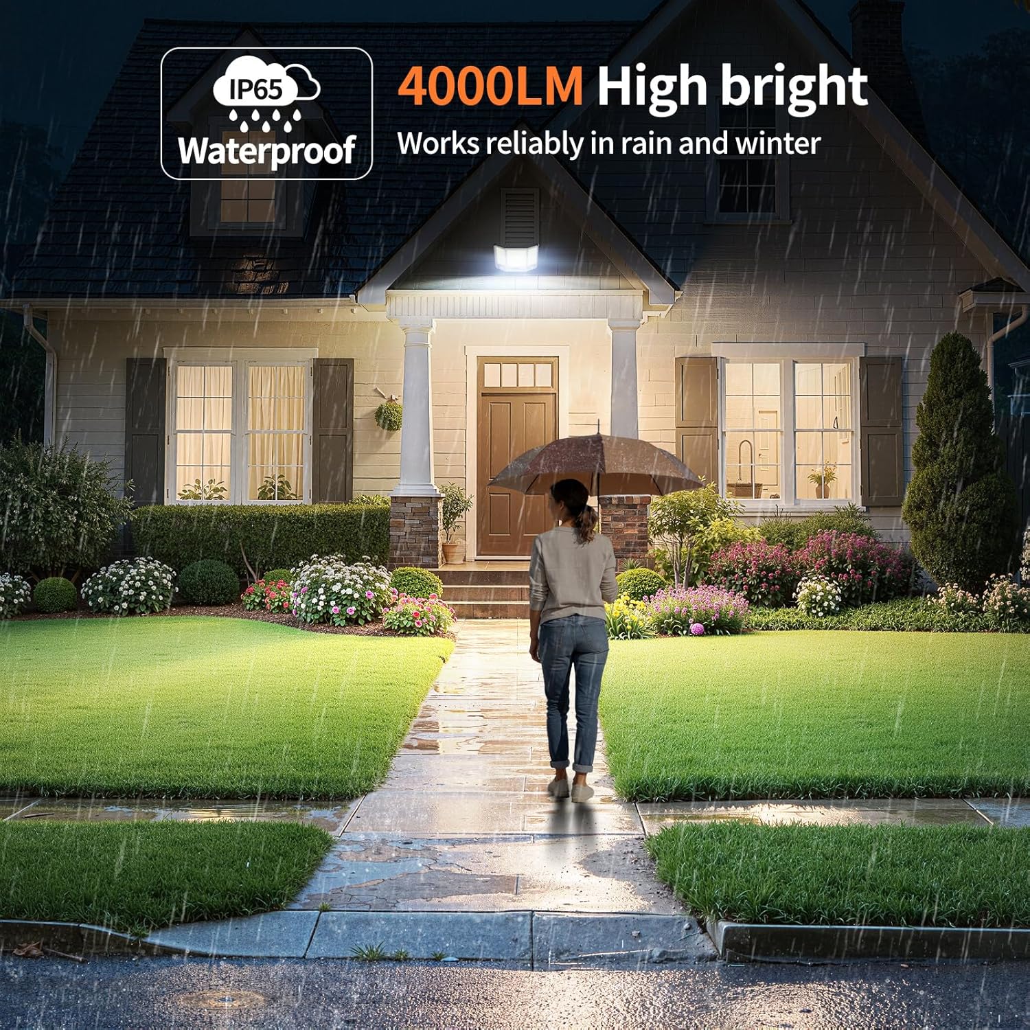 Solar Security Lights Outdoor Motion Sensor 4000LM Solar Flood Lights Waterproof with 20000mAh Battery 5M Cable Linkage Motion Solar Lights for Yard Garage 