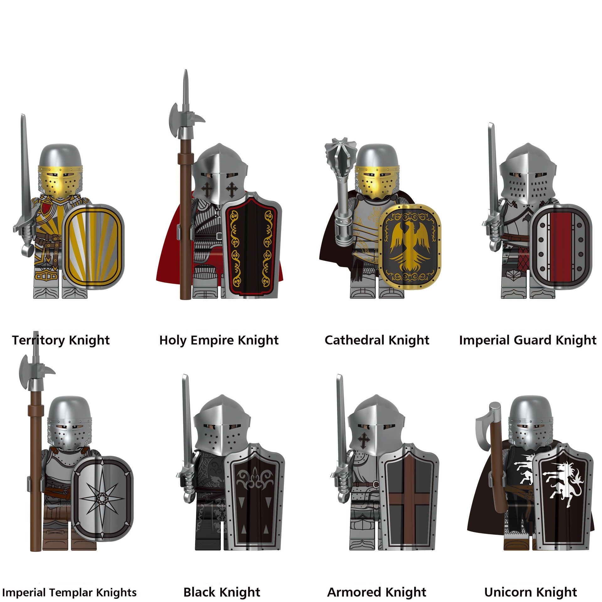 (Soldiers A) Medieval Figure Building Block Castle Armor Templar Knights Militia Soldiers Gunners Shield Helmet Assembling Brick Toys