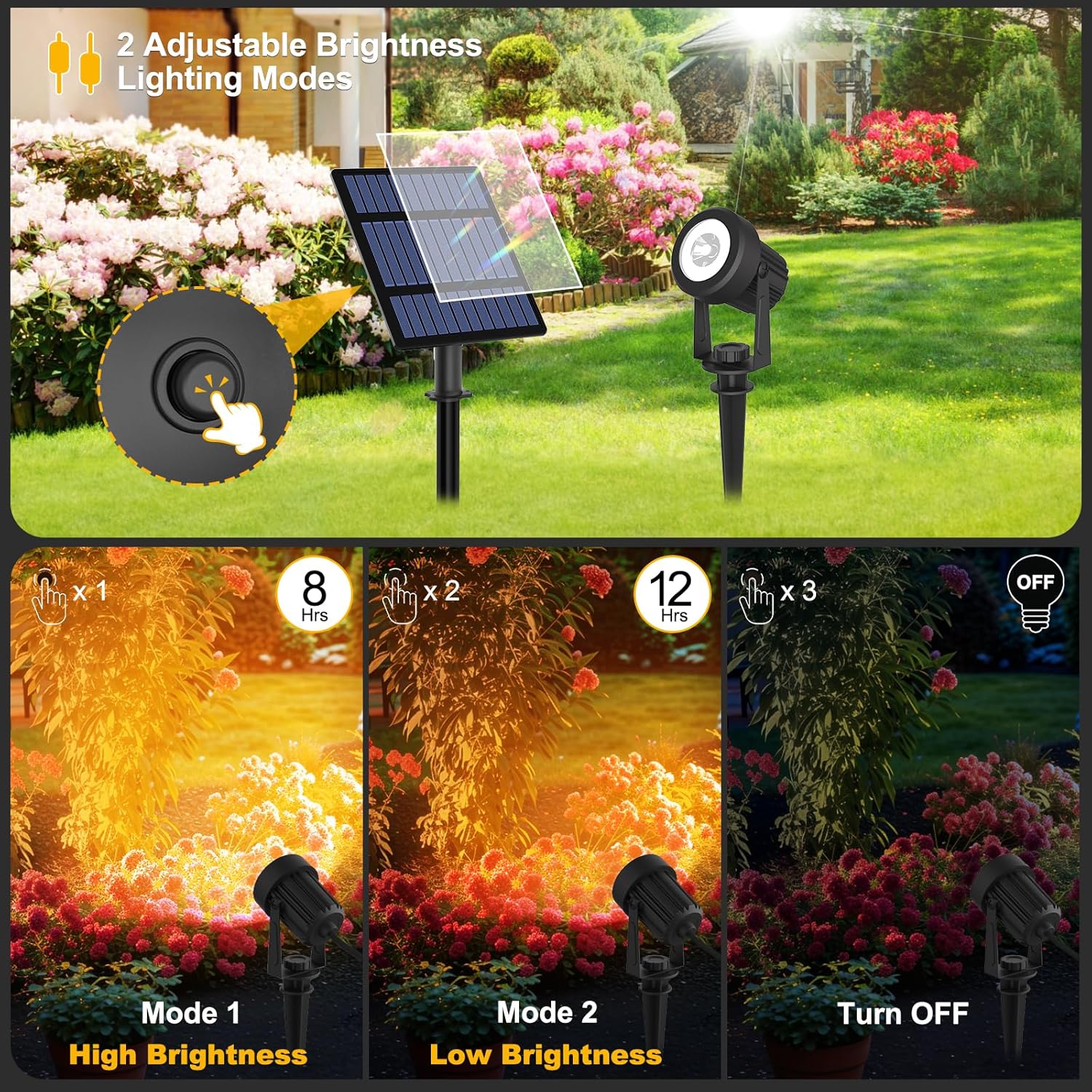 (1 PCS) LEDs Outdoor Solar Light IP65 3000K Garden Landscape Pathway Wall Lamp for Tree Decor Yard Street Solar Lawn Spotlight