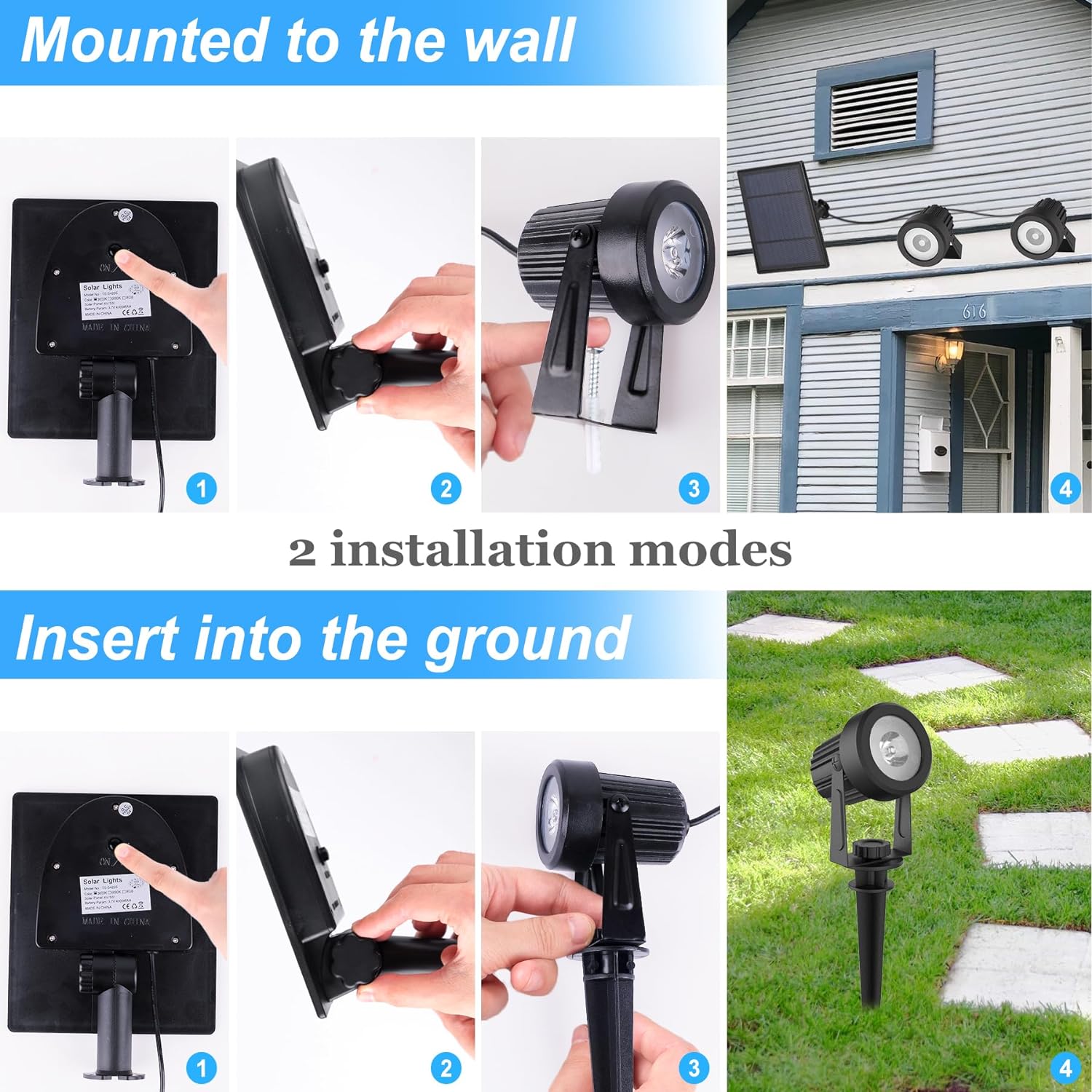 (1 PCS) LEDs Outdoor Solar Light IP65 3000K Garden Landscape Pathway Wall Lamp for Tree Decor Yard Street Solar Lawn Spotlight