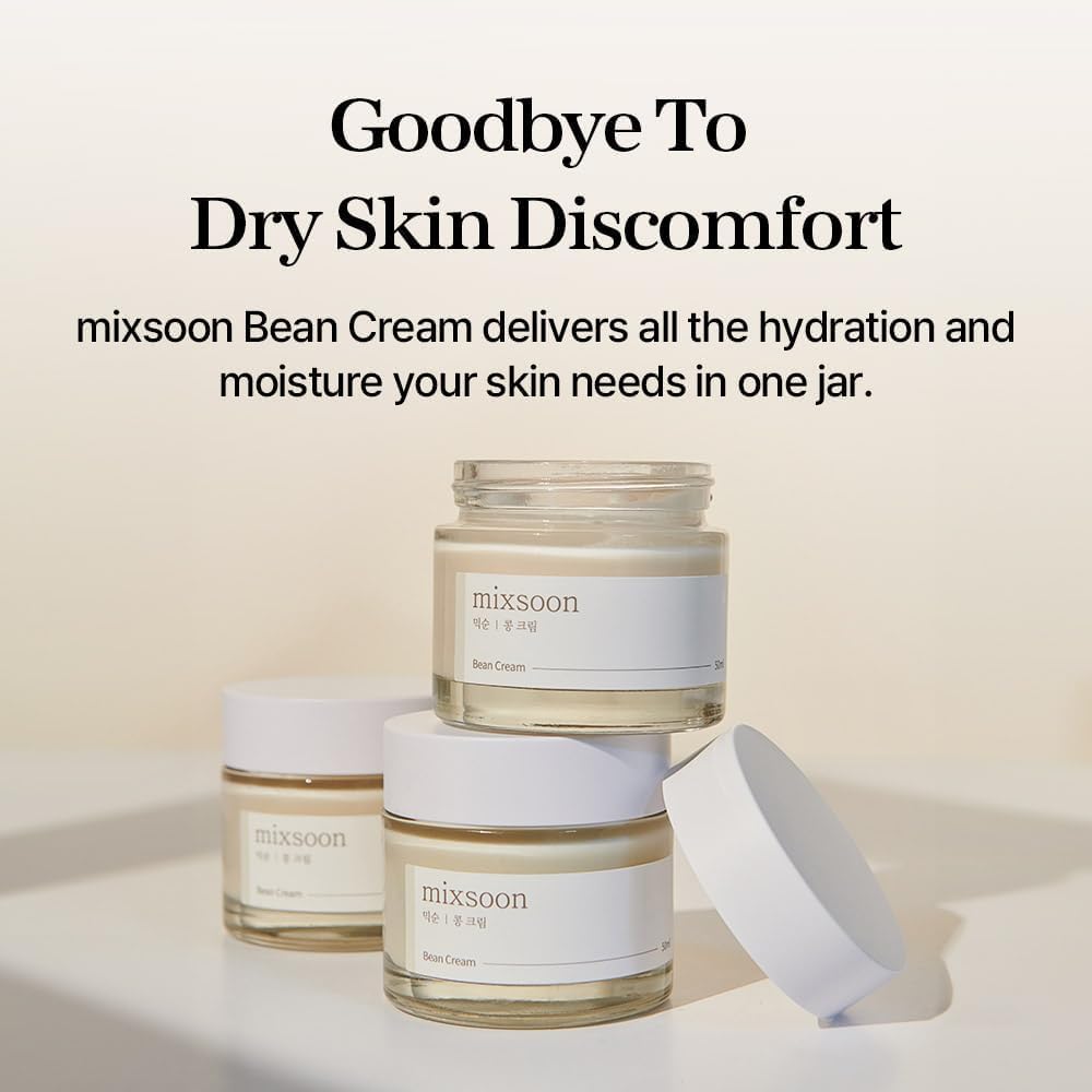 mixsoon Bean Cream-Deep Moisturizer Face Cream Hydrating and Smoothing Face Fermented Soybean Extract Lightweight Non-Sticky Finish 50ml Korean Glass Skin Care