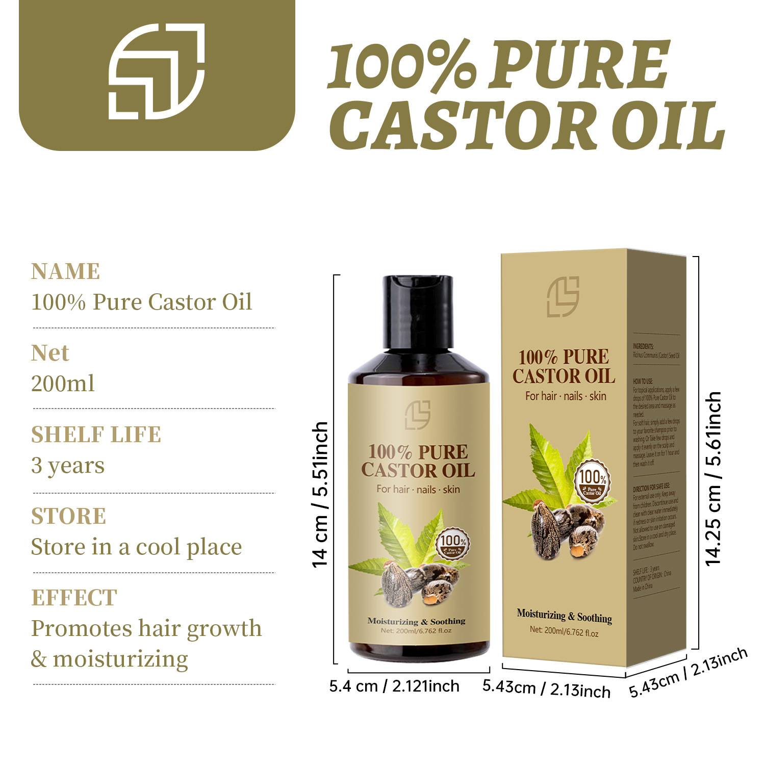 Pure Castor Oil For Hair Growth Nourishing And Body Massage Daily Scalp And Skin Conditioning Treatment 200ml