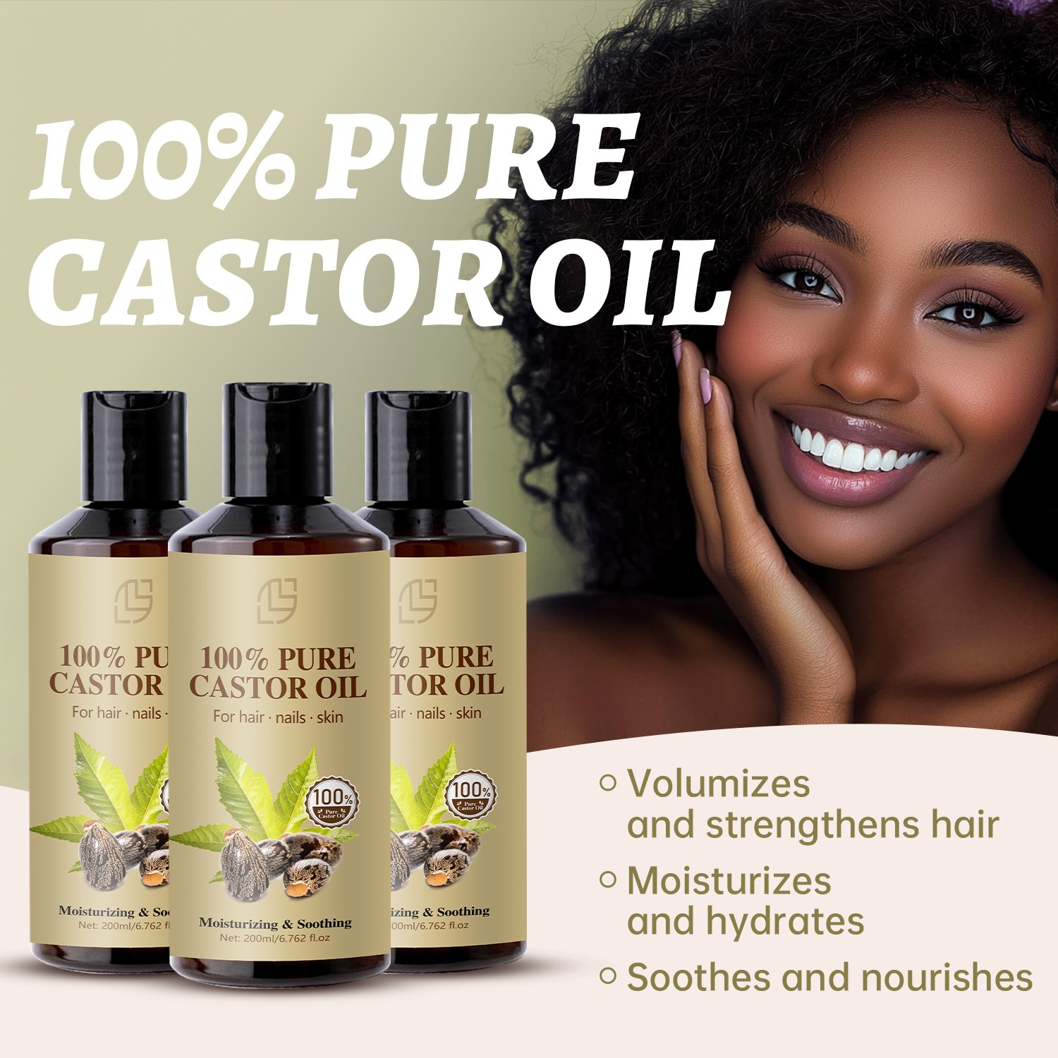 Pure Castor Oil For Hair Growth Nourishing And Body Massage Daily Scalp And Skin Conditioning Treatment 200ml