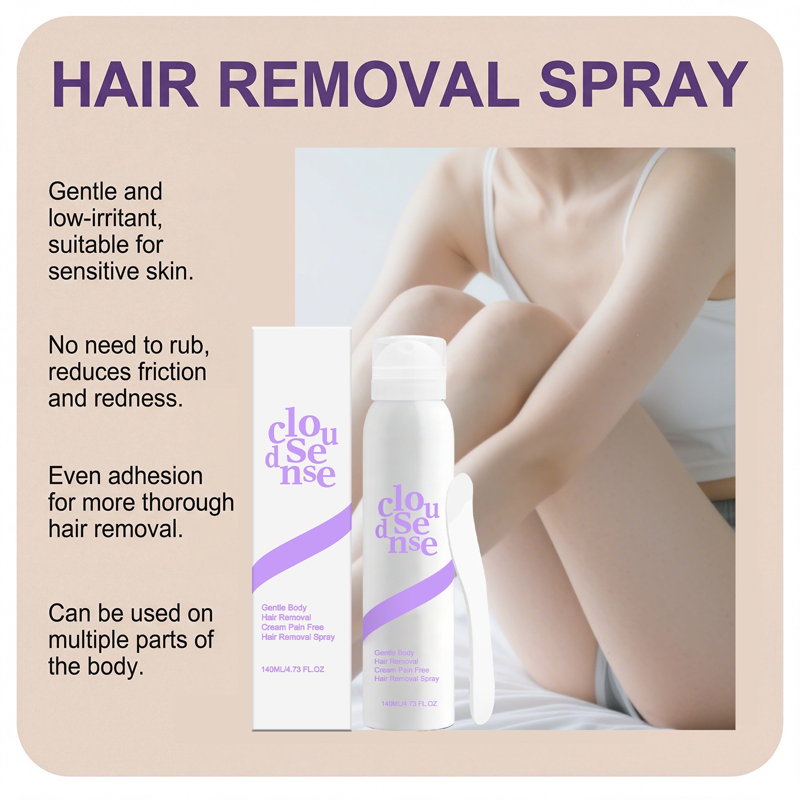 Hair Removal Spray Gentle Body Care Smooth Skin Portable Easy Use for Daily Home Care Natural