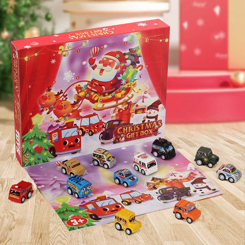 (Car)  Christmas Countdown Calendar Blind Box Surprise Demolition Toy Pull Back Inertial Car Toy Blind Box Fun Christmas Gifts