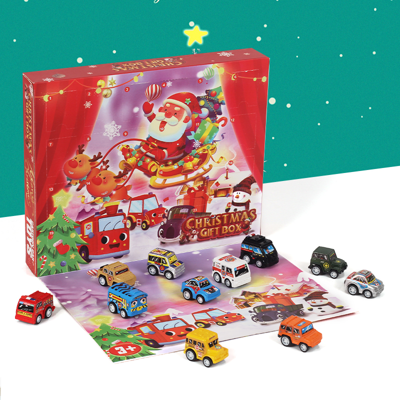 (Car)  Christmas Countdown Calendar Blind Box Surprise Demolition Toy Pull Back Inertial Car Toy Blind Box Fun Christmas Gifts