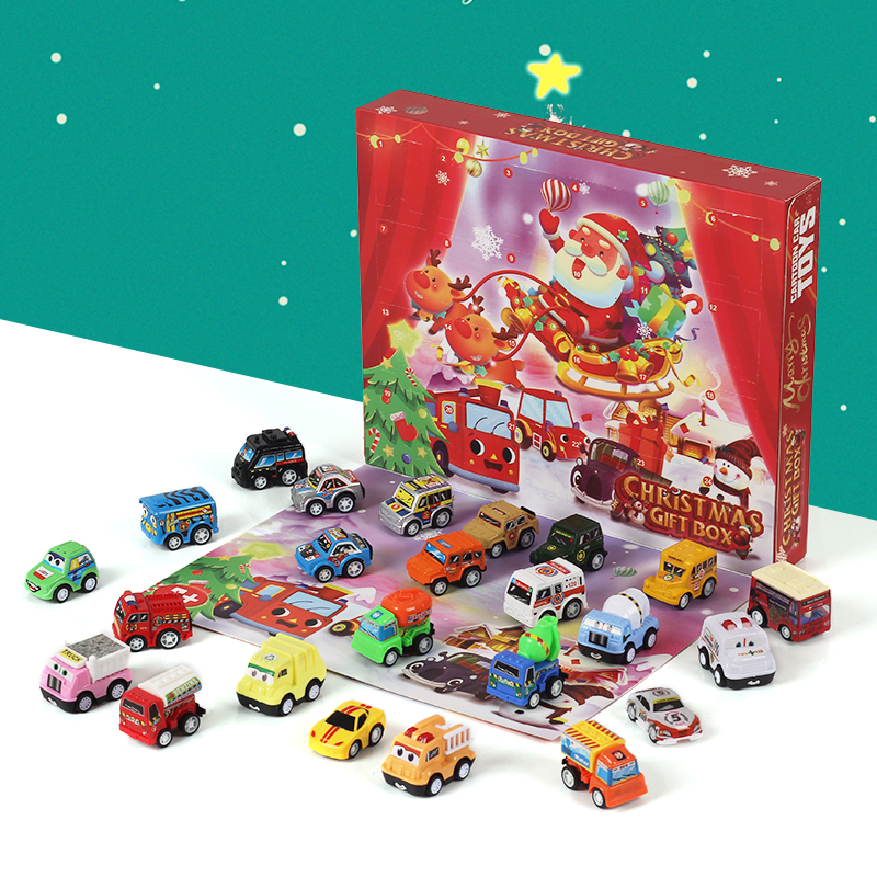 (Car)  Christmas Countdown Calendar Blind Box Surprise Demolition Toy Pull Back Inertial Car Toy Blind Box Fun Christmas Gifts