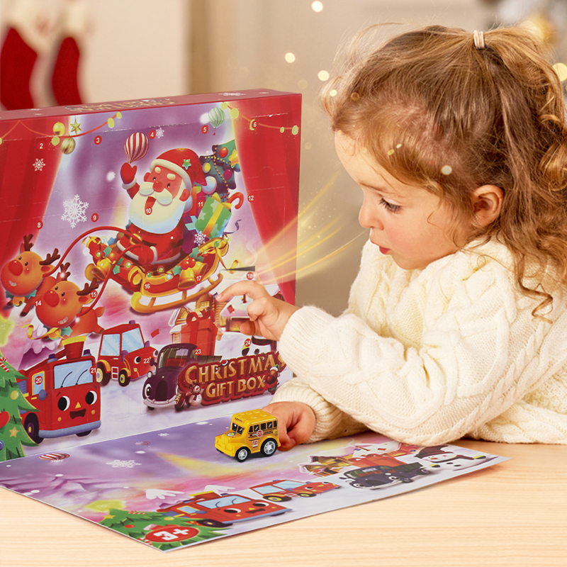 (Car)  Christmas Countdown Calendar Blind Box Surprise Demolition Toy Pull Back Inertial Car Toy Blind Box Fun Christmas Gifts