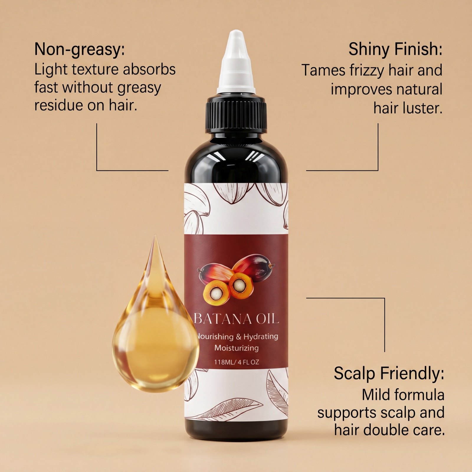 Batana Hair Oil Volumizing Nourishing Silky Shiny Refreshing Hydrating Hair Daily Care Product