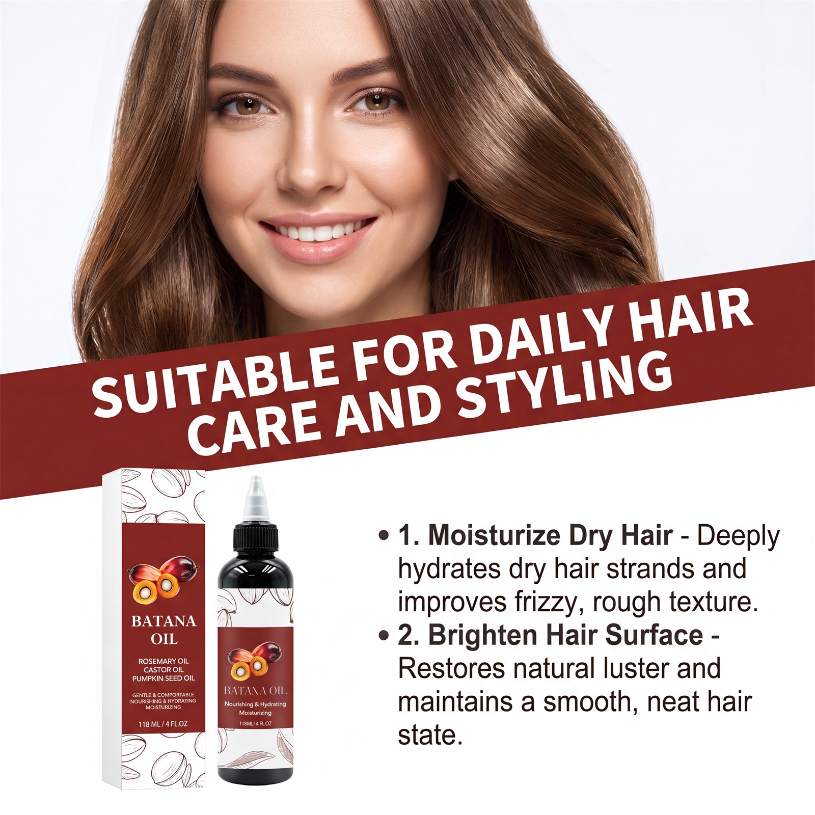 Batana Hair Oil Volumizing Nourishing Silky Shiny Refreshing Hydrating Hair Daily Care Product