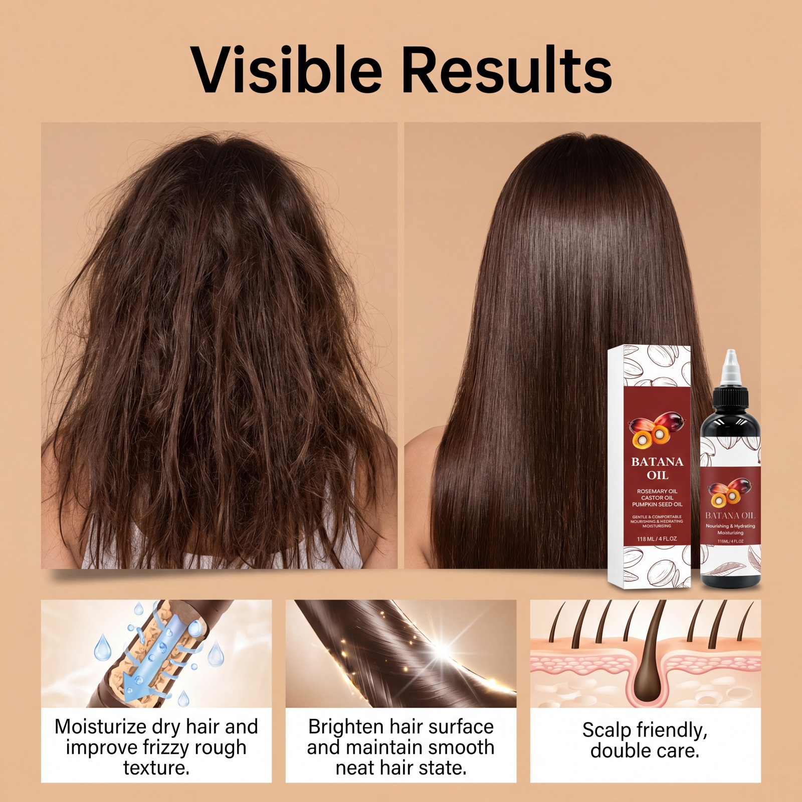 Batana Hair Oil Volumizing Nourishing Silky Shiny Refreshing Hydrating Hair Daily Care Product