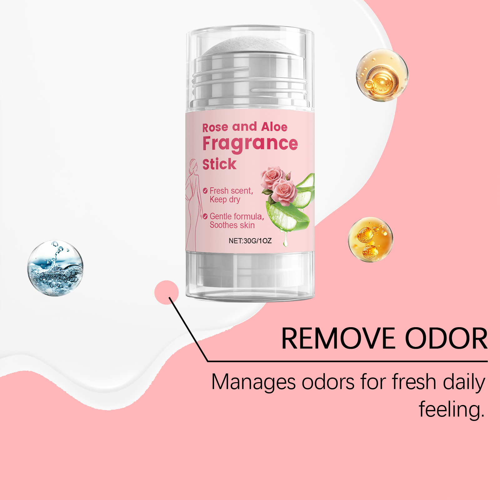 Rose Aloe Fragrance Stick Mild Skin Friendly Fresh Cozy Hydrate Skin Natural Fragrance Light Easy Carry Full Body Use