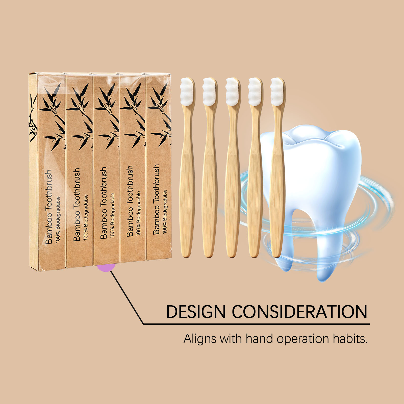 Soft Fine Bristle Flat Bamboo Toothbrush Gentle Cleansing Manual Lightweight Handle For Daily Household Use