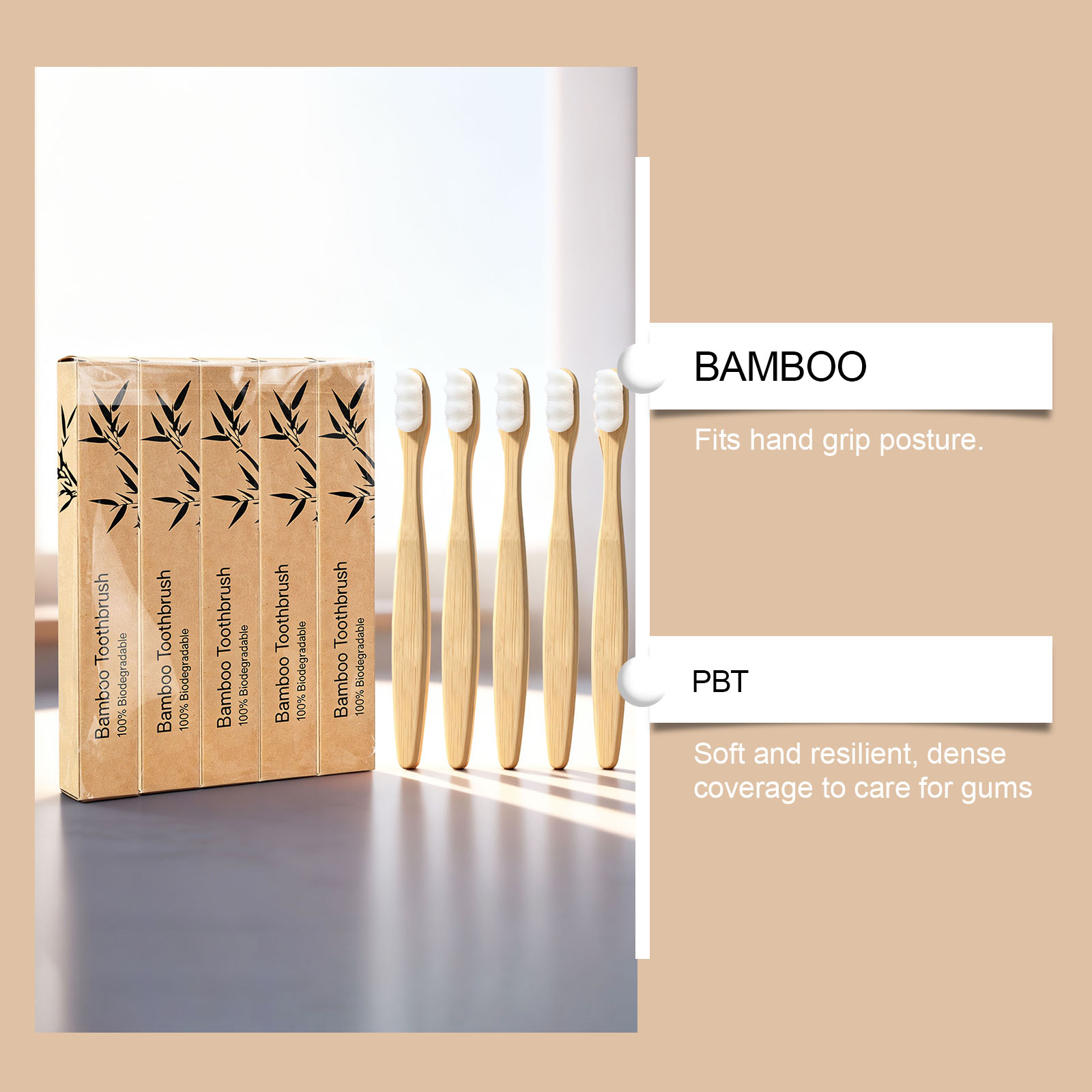 Soft Fine Bristle Flat Bamboo Toothbrush Gentle Cleansing Manual Lightweight Handle For Daily Household Use