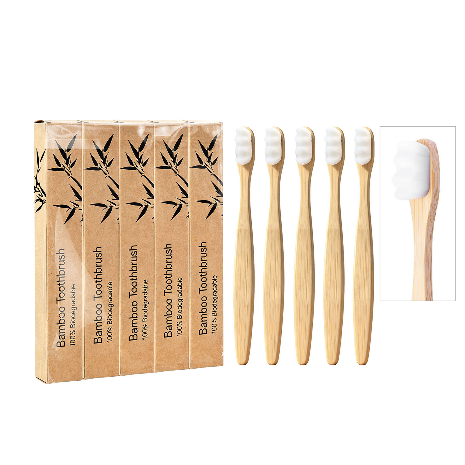 Soft Fine Bristle Flat Bamboo Toothbrush Gentle Cleansing Manual Lightweight Handle For Daily Household Use