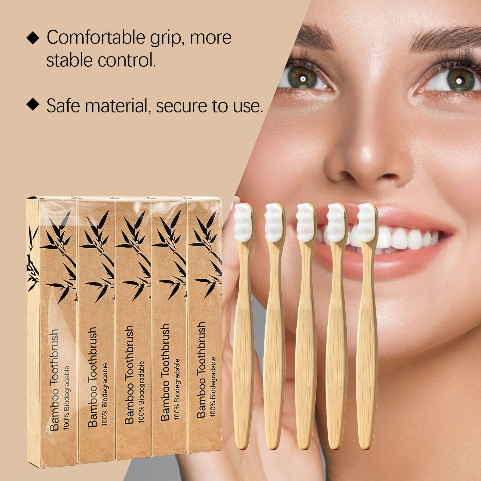 Soft Fine Bristle Flat Bamboo Toothbrush Gentle Cleansing Manual Lightweight Handle For Daily Household Use