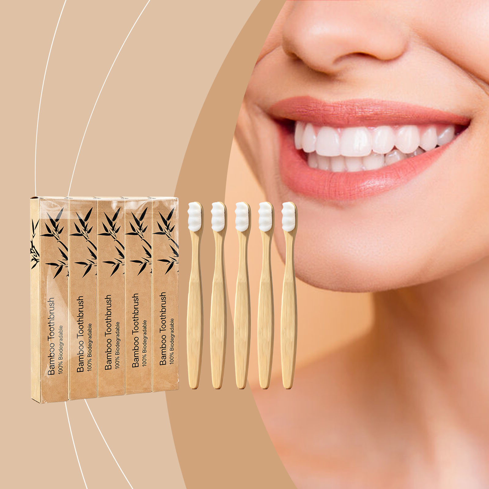 Soft Fine Bristle Flat Bamboo Toothbrush Gentle Cleansing Manual Lightweight Handle For Daily Household Use