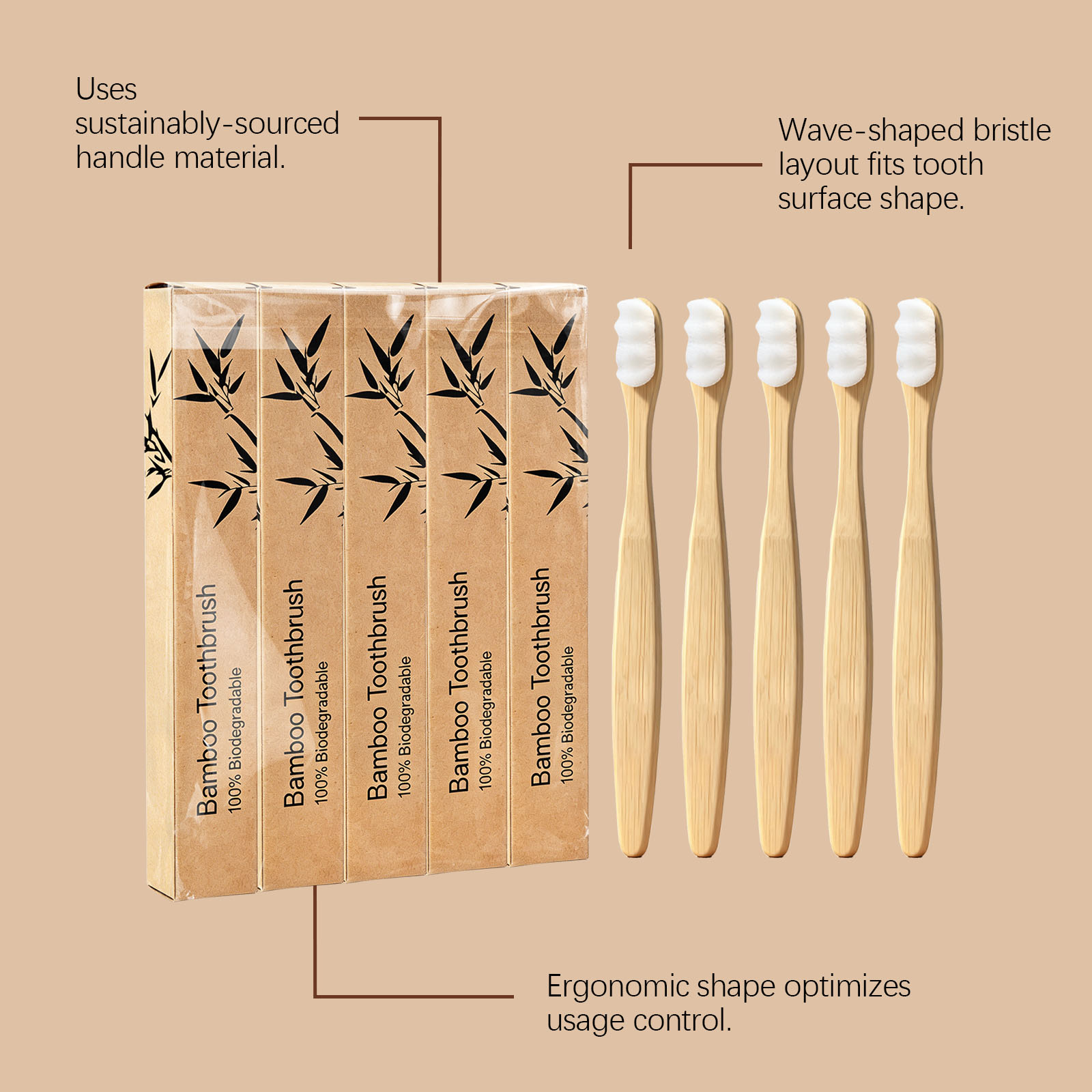 Soft Fine Bristle Flat Bamboo Toothbrush Gentle Cleansing Manual Lightweight Handle For Daily Household Use