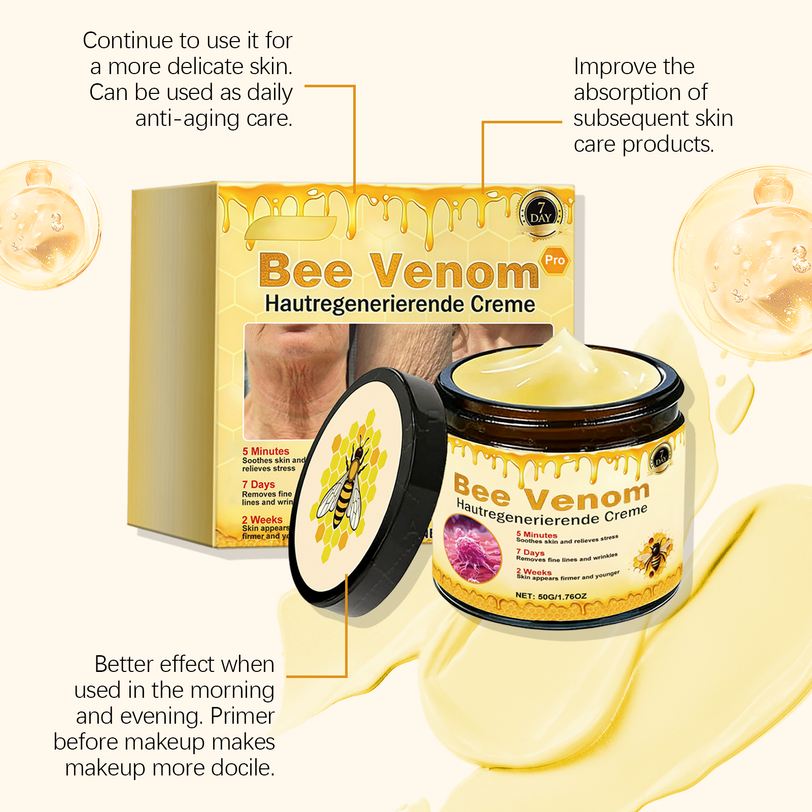 Bee Venom Facial Care Cream Mild Formula Nourish Delicate Smooth Moisturize Daily Face Skincare