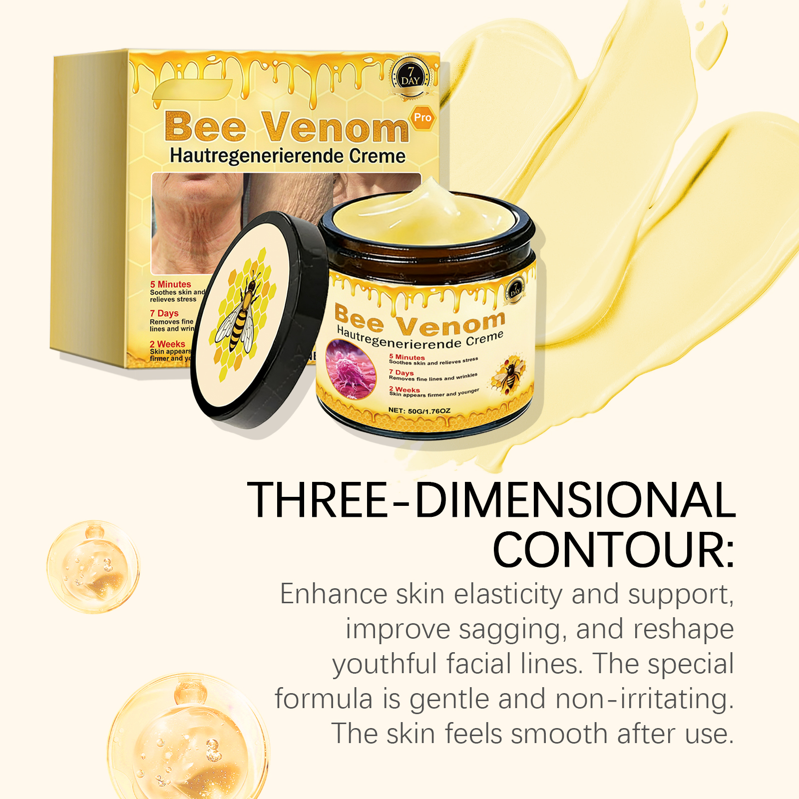 Bee Venom Facial Care Cream Mild Formula Nourish Delicate Smooth Moisturize Daily Face Skincare