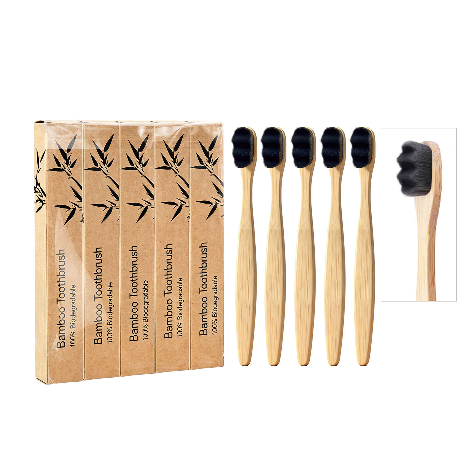 (Black) Soft Fine Bristle Flat Bamboo Toothbrush Gentle Cleansing Manual Lightweight Handle For Daily Household Use