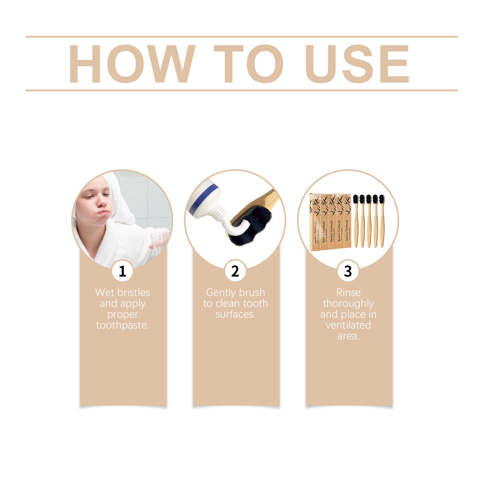 (Black) Soft Fine Bristle Flat Bamboo Toothbrush Gentle Cleansing Manual Lightweight Handle For Daily Household Use