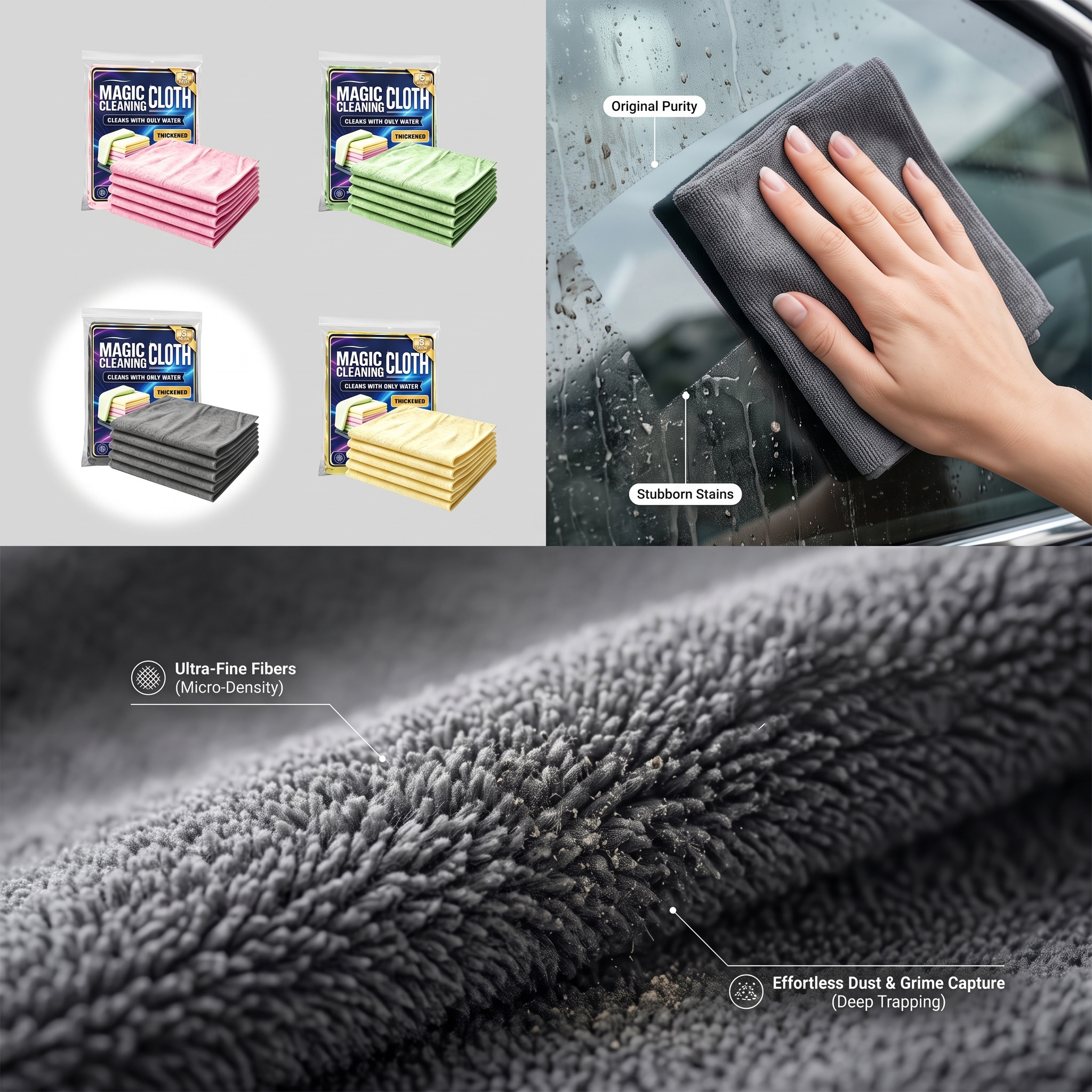 (Black) Microfiber Cleaning Cloth Daily Household Auto Body Interior Stain Cleans Multi Scene Applicable Rag